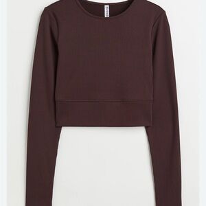 H&M Chocolate Ribbed Long Sleeve Crop Top